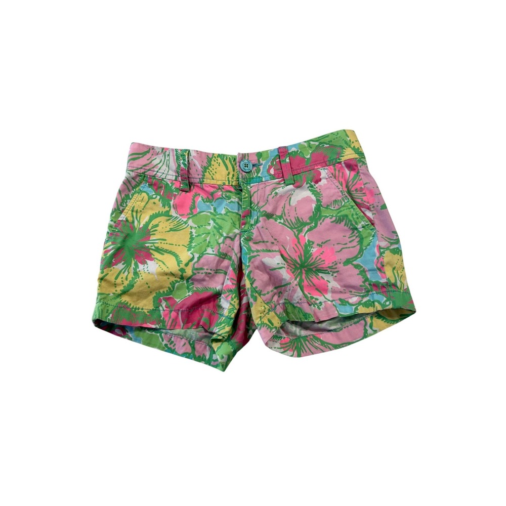 Lilly Pulitzer‎ Callahan Shorts Pink Green Floral Tropical Cotton Size 00